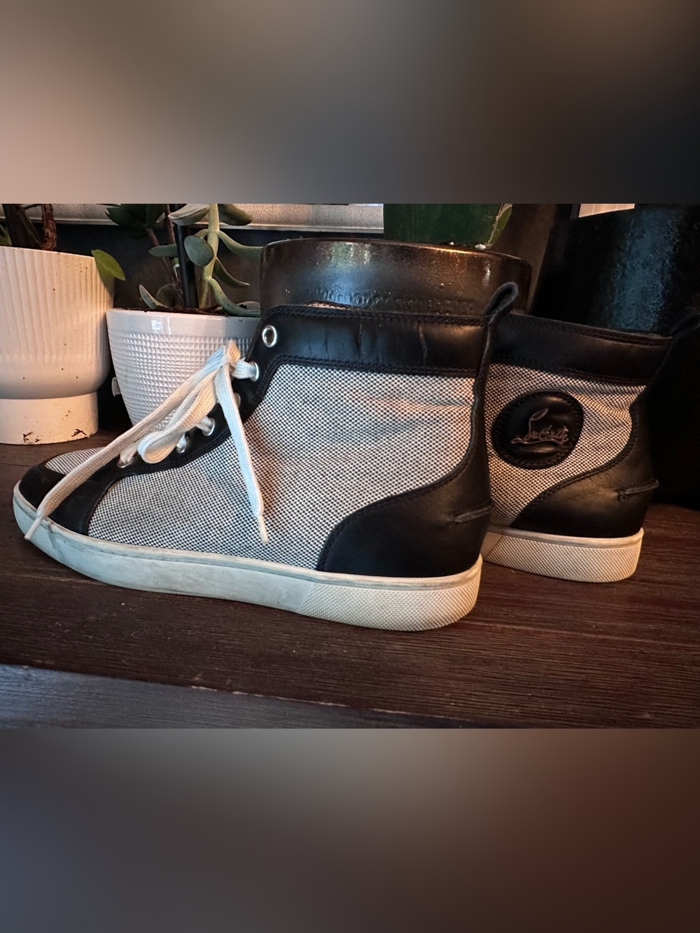 Christian Louboutin Rantus Black and White High-Top Sneakers - Picture 2 of 7